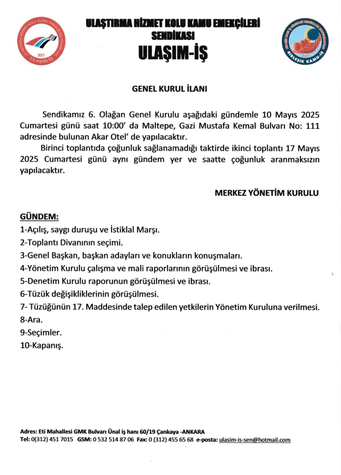 6.Olağan Genel Kurul İlanı