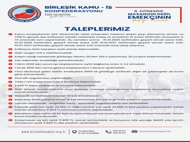KONFEDERASYONUMUZUN TOPLU SÖZLEŞME TALEPLERİ